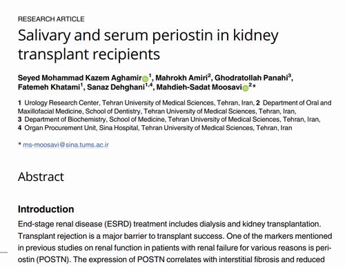 Salivary and serum periostin in kidney transplant recipients Original Article